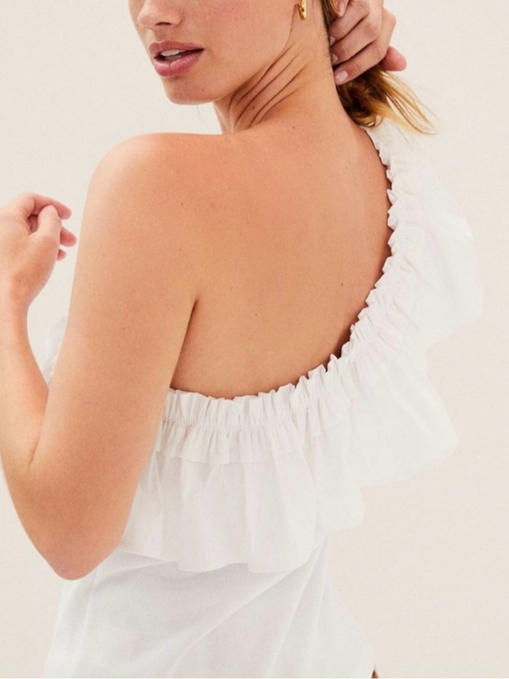 NWT Anthropologie Porridge One Shoulder Ruffle White Tank Top